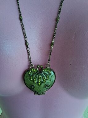 Heart Pendant Boho Chic VINTAGE Necklace with  Crystal Accents